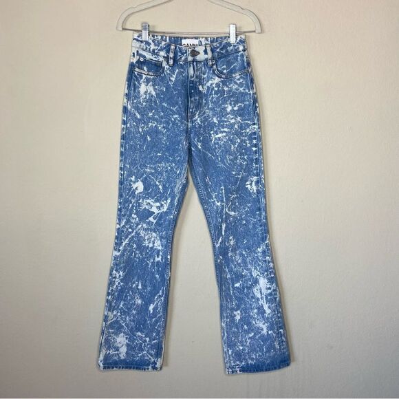 Ganni Betzy Blue Jeans Bleached Wide Leg High Waist Flare Size 24 - Picture 9 of 14